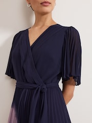 Phase Eight Blue Abigail Printed Pleat Maxi Dress - Image 4 of 7