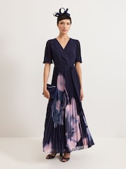 Phase Eight Blue Abigail Printed Pleat Maxi Dress - Image 6 of 7