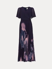 Phase Eight Blue Abigail Printed Pleat Maxi Dress - Image 7 of 7