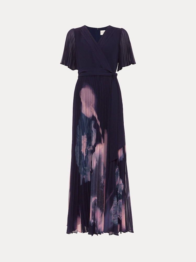 Phase Eight Blue Abigail Printed Pleat Maxi Dress - Image 7 of 7