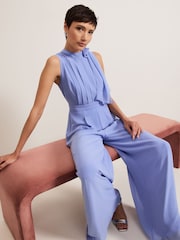 Phase Eight Blue Lucie Tie Neck Jumpsuit - Image 6 of 7