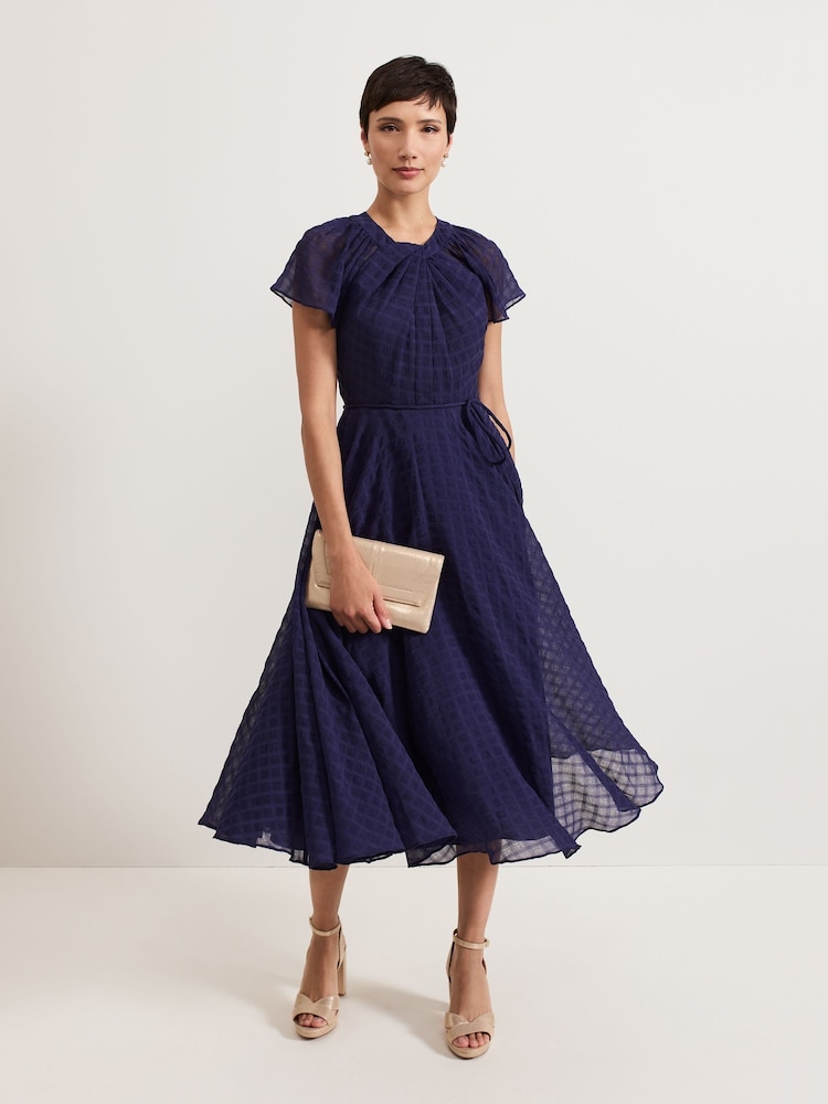 Phase Eight Blue Gwen Textured Twist Neck Dress - Image 1 of 7