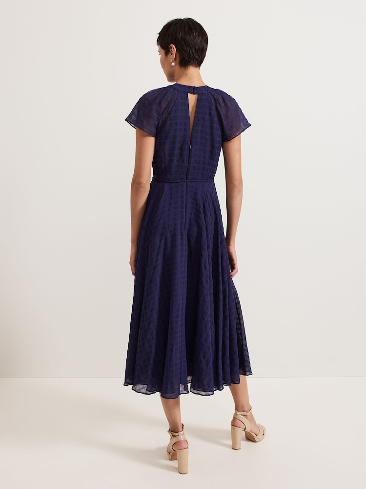 Phase Eight Blue Gwen Textured Twist Neck Dress - Image 2 of 7