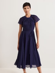 Phase Eight Blue Gwen Textured Twist Neck Dress - Image 3 of 7