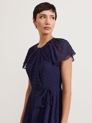 Phase Eight Blue Gwen Textured Twist Neck Dress - Image 4 of 7