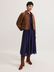 Phase Eight Blue Gwen Textured Twist Neck Dress - Image 6 of 7
