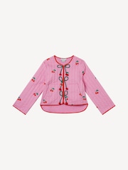 Stella McCartney Kids Pink Strawberry Embroidered Padded Jacket - Image 1 of 2