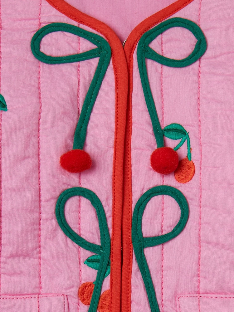 Stella McCartney Kids Pink Strawberry Embroidered Padded Jacket - Image 2 of 2 Stella McCartney Kids Pink Strawberry Embroidered Padded Jacket - Image 2 of 2