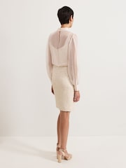Phase Eight Cream Amina Sequin Skirt Chiffon Top Dress - Image 2 of 6