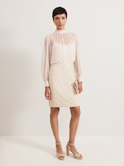 Phase Eight Cream Amina Sequin Skirt Chiffon Top Dress - Image 3 of 6