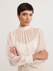 Phase Eight Cream Amina Sequin Skirt Chiffon Top Dress - Image 4 of 6