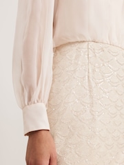 Phase Eight Cream Amina Sequin Skirt Chiffon Top Dress - Image 5 of 6