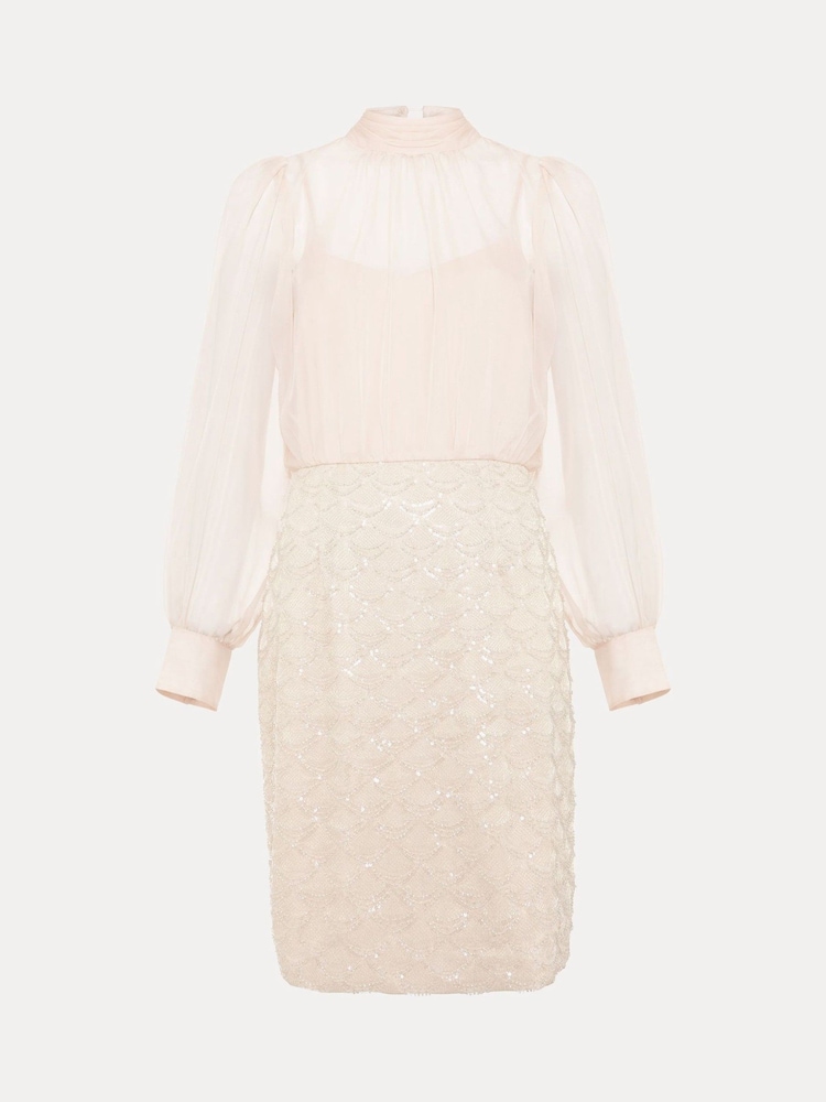 Phase Eight Cream Amina Sequin Skirt Chiffon Top Dress - Image 6 of 6