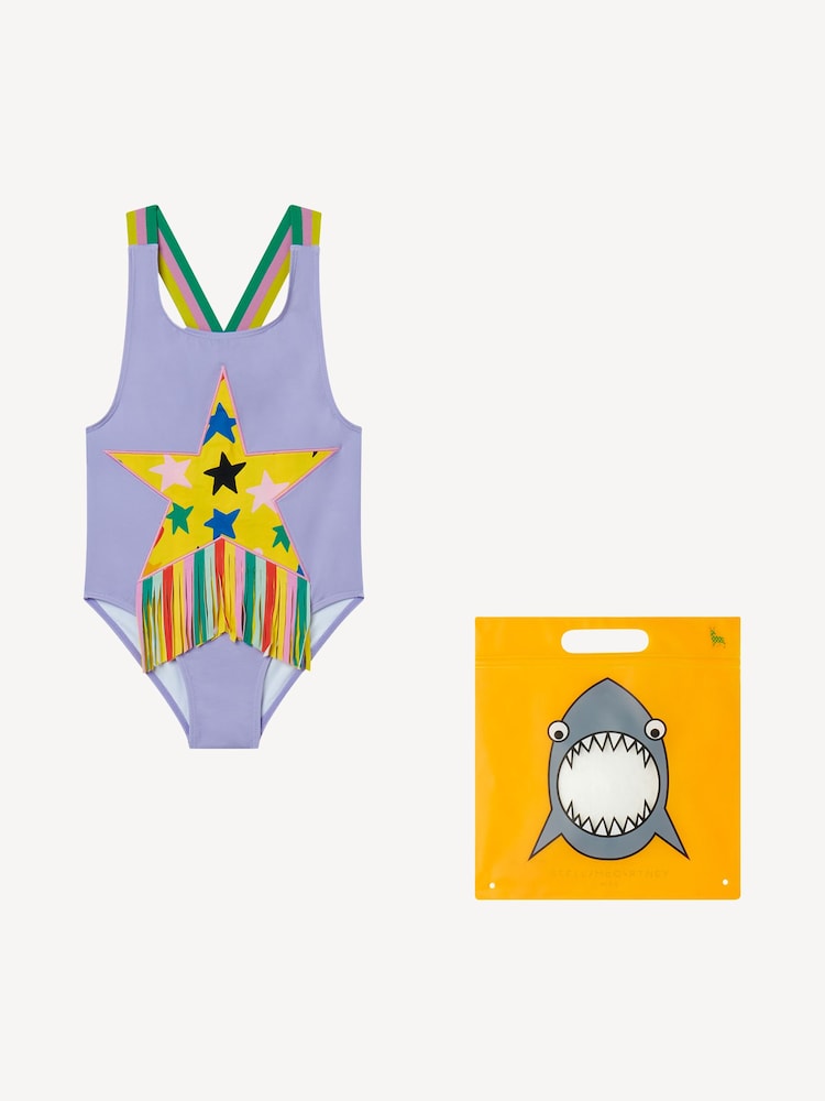 Stella McCartney Kids Purple Tassel Star Swimsuit With Cross Back Detail - Image 1 of 1