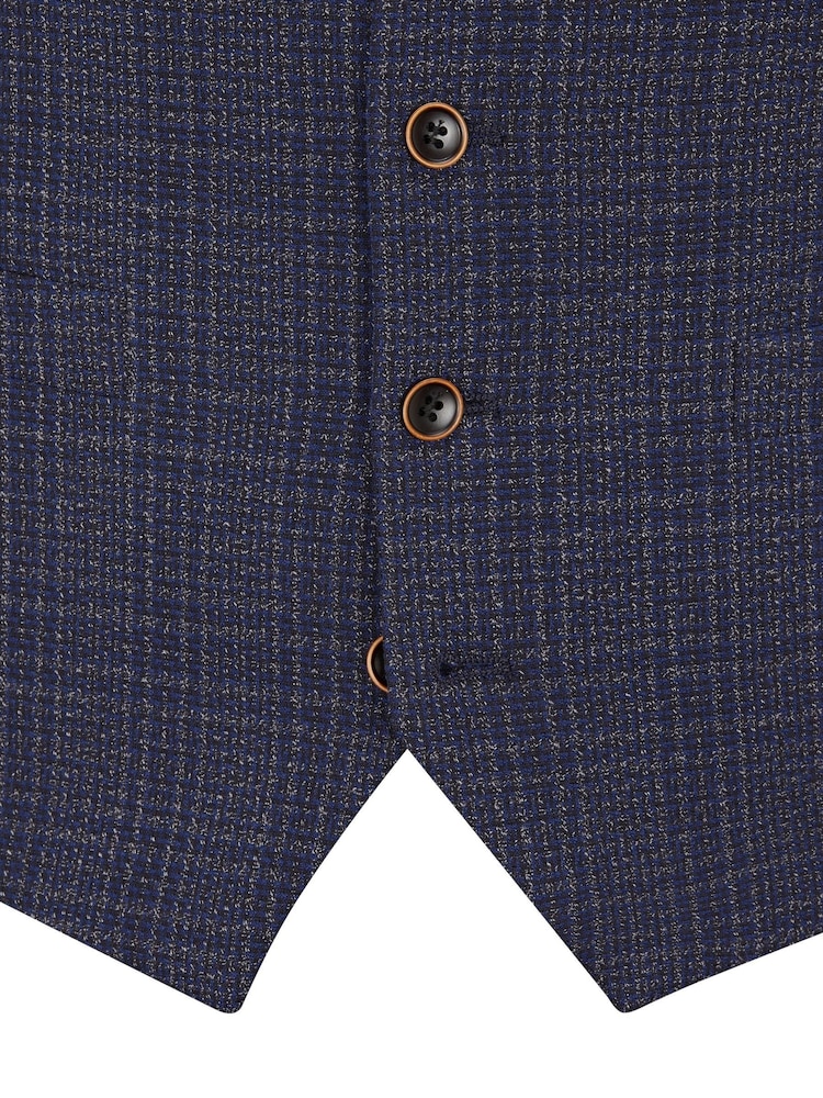 Skopes Blue Tailored Fit Jeremiah Checked Waistcoat - Image 4 of 4