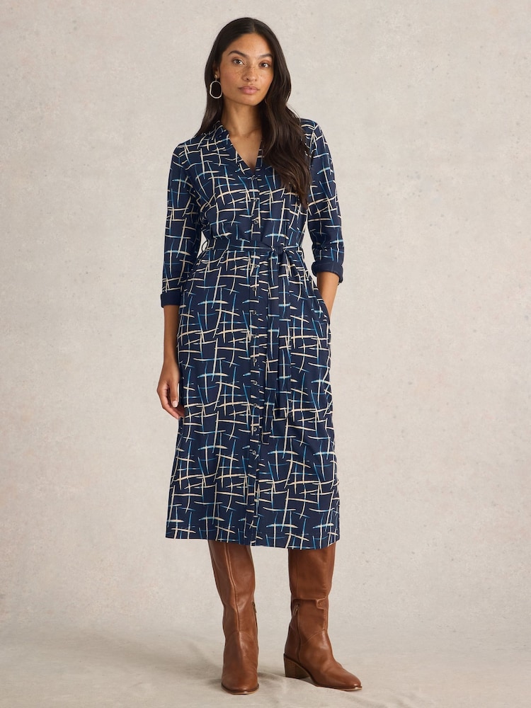 White Stuff Blue Annie Jersey Shirt Dress - Image 1 of 6