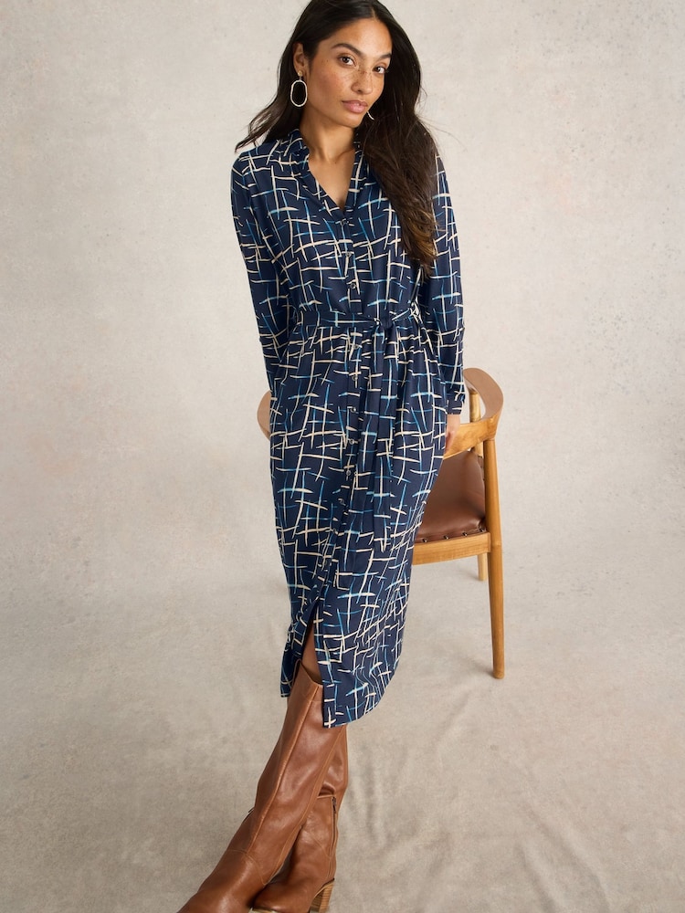 White Stuff Blue Annie Jersey Shirt Dress - Image 3 of 6