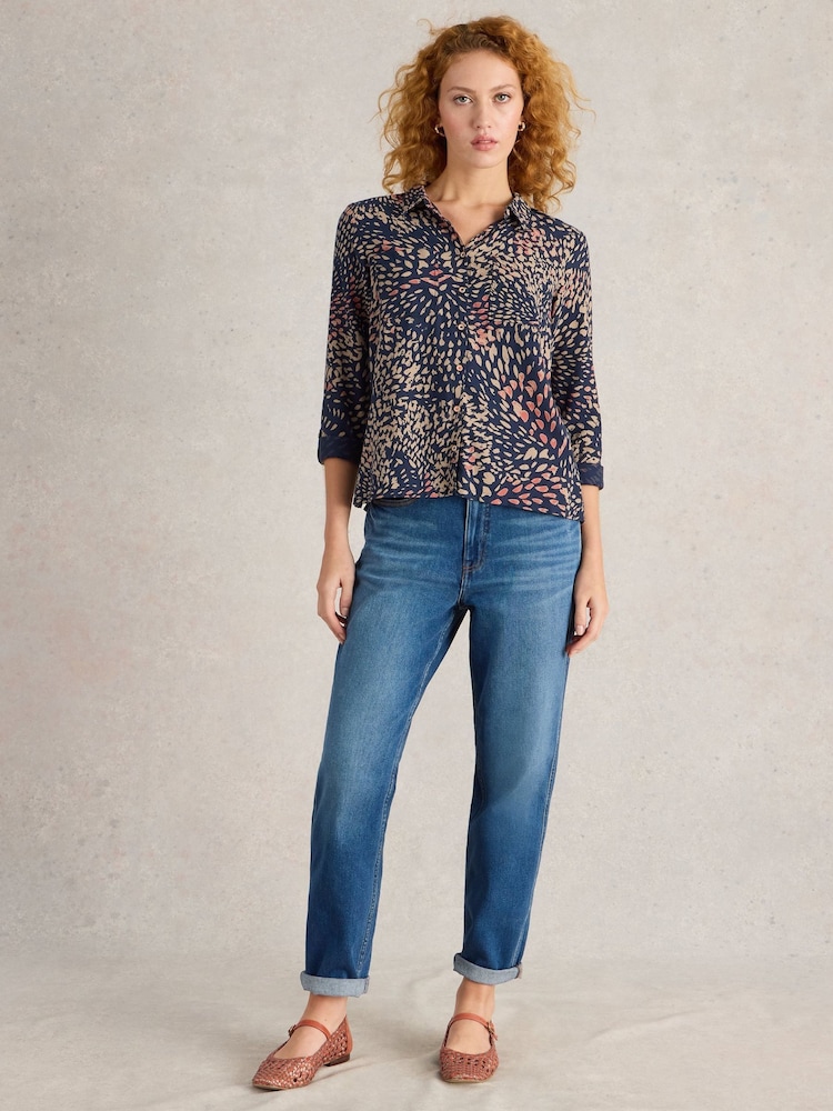 White Stuff Blue Sophie 100% Organic Cotton Shirt - Image 2 of 6