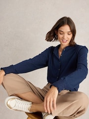 White Stuff Blue Jessica Cotton Shirt - Image 4 of 6