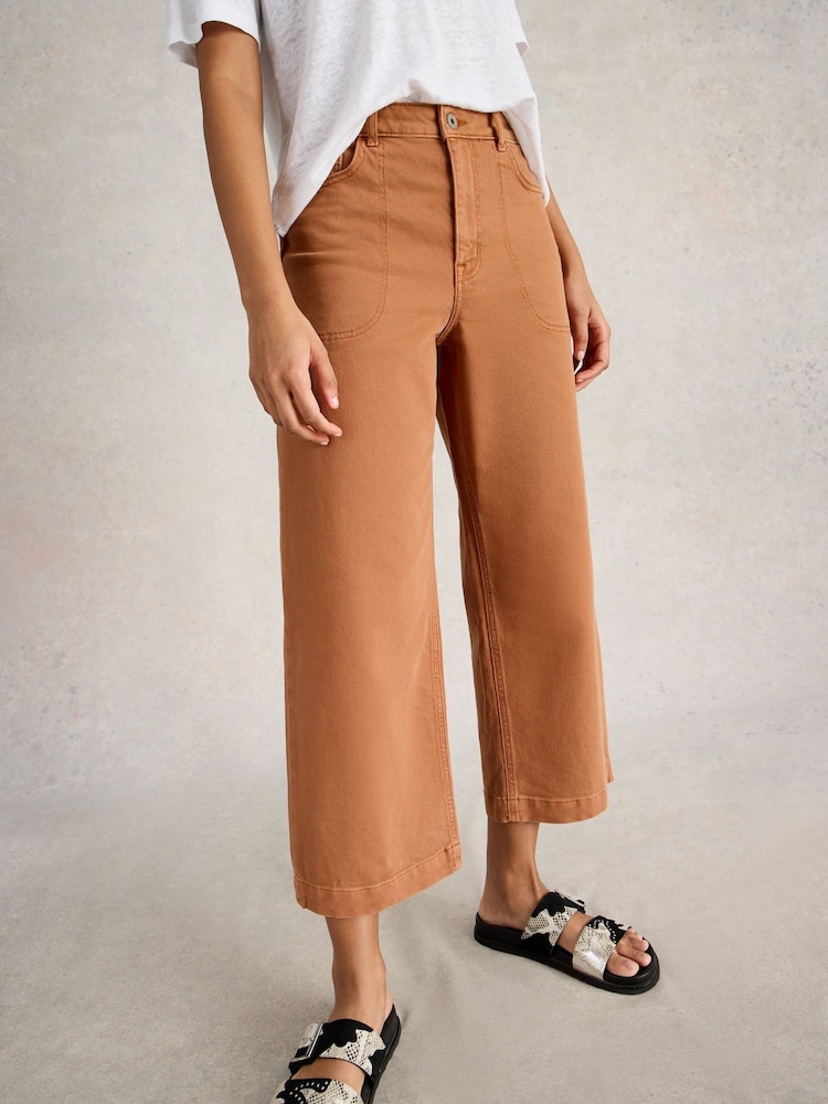 White Stuff Brown Tia Wide Leg Crop Jeans - Image 1 of 6