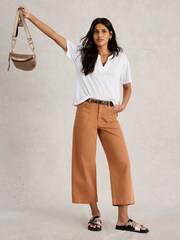 White Stuff Brown Tia Wide Leg Crop Jeans - Image 3 of 6