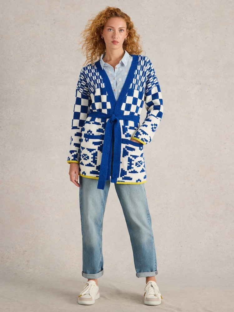 White Stuff Blue Geo Mix Cardigan - Image 1 of 7 White Stuff Blue Geo Mix Cardigan - Image 1 of 7