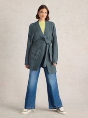 White Stuff Blue Cable Belted Cardigan - Image 1 of 6
