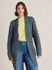 White Stuff Blue Cable Belted Cardigan - Image 3 of 6