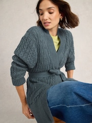 White Stuff Blue Cable Belted Cardigan - Image 4 of 6