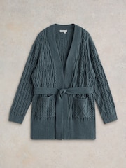 White Stuff Blue Cable Belted Cardigan - Image 5 of 6