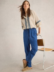 White Stuff Blue Elle Linen Blend 100% Cotton Trousers - Image 1 of 6