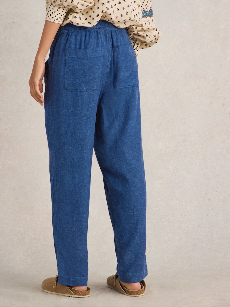 White Stuff Blue Elle Linen Blend 100% Cotton Trousers - Image 2 of 6