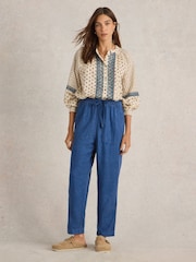 White Stuff Blue Elle Linen Blend 100% Cotton Trousers - Image 3 of 6