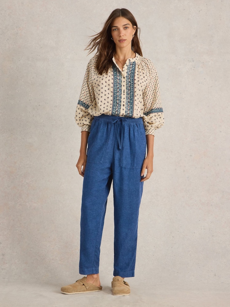 White Stuff Blue Elle Linen Blend 100% Cotton Trousers - Image 3 of 6