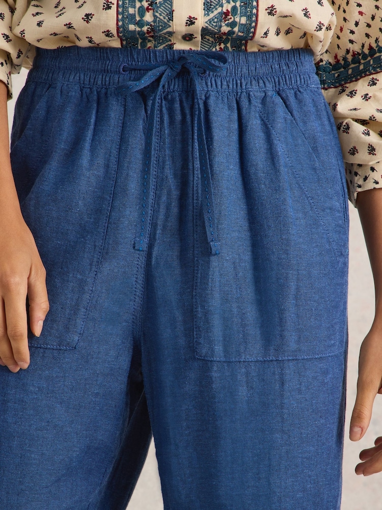 White Stuff Blue Elle Linen Blend 100% Cotton Trousers - Image 4 of 6
