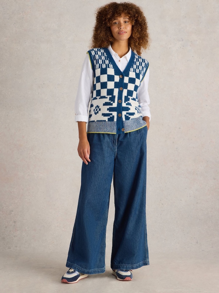 White Stuff Blue Geo Mix Button Tank - Image 1 of 6