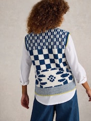 White Stuff Blue Geo Mix Button Tank - Image 2 of 6