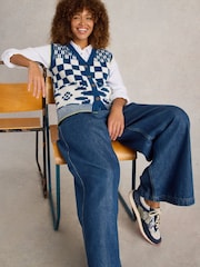 White Stuff Blue Geo Mix Button Tank - Image 3 of 6
