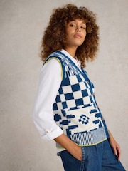 White Stuff Blue Geo Mix Button Tank - Image 4 of 6