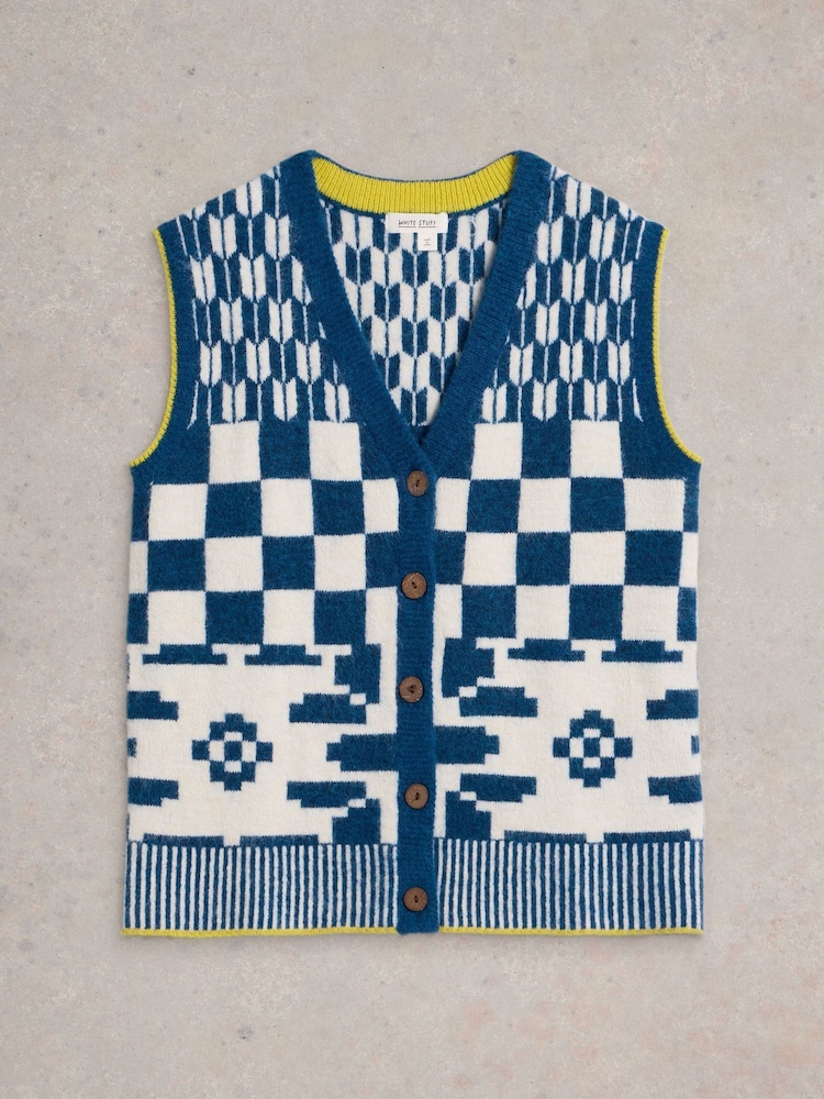 White Stuff Blue Geo Mix Button Tank - Image 5 of 6