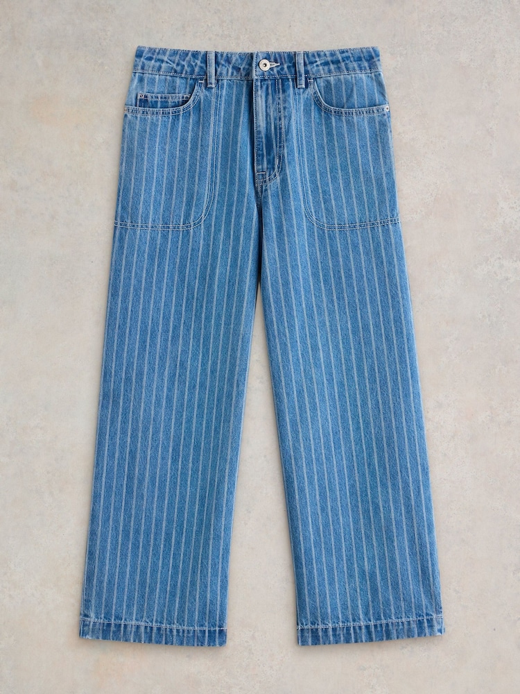 White Stuff Blue Tia Wide Leg Crop Jeans - Image 5 of 6
