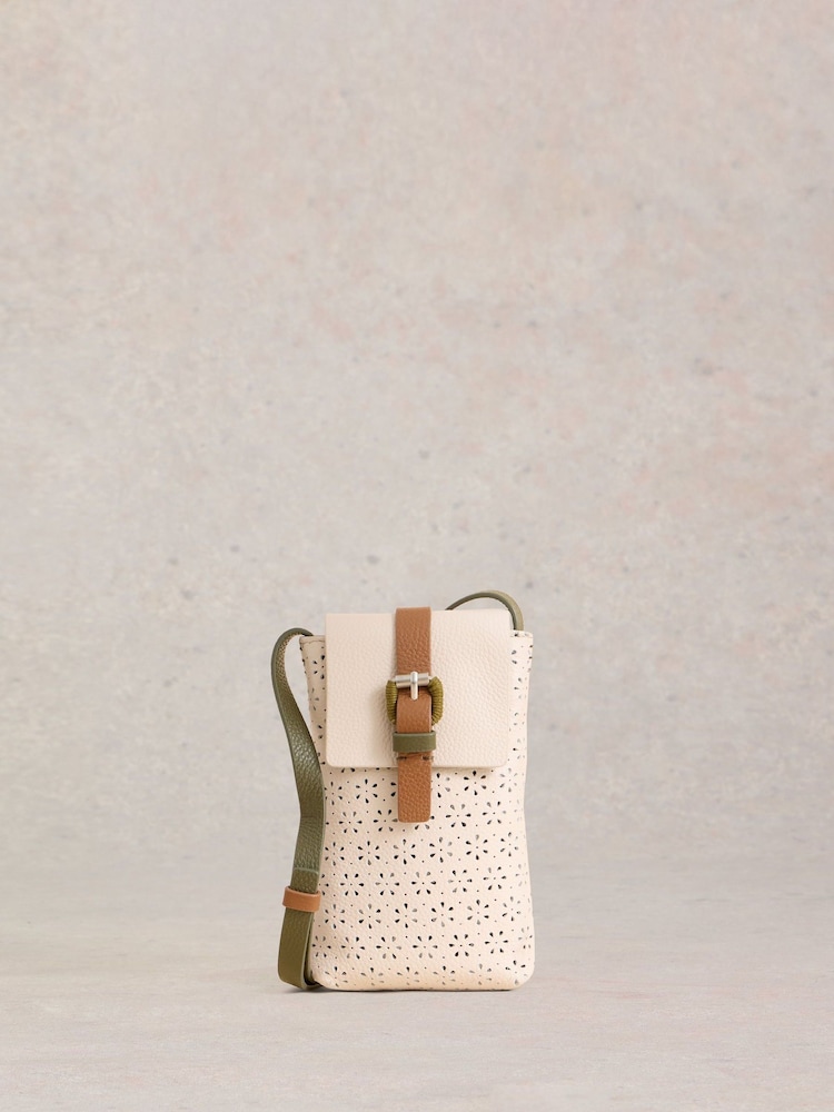 White Stuff Cream Clara Buckle Leather Phone Bag - Image 1 of 4