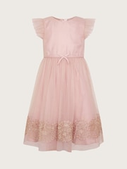 Monsoon Pink Ayra Sparkle Lace Tulle Dress - Image 1 of 3