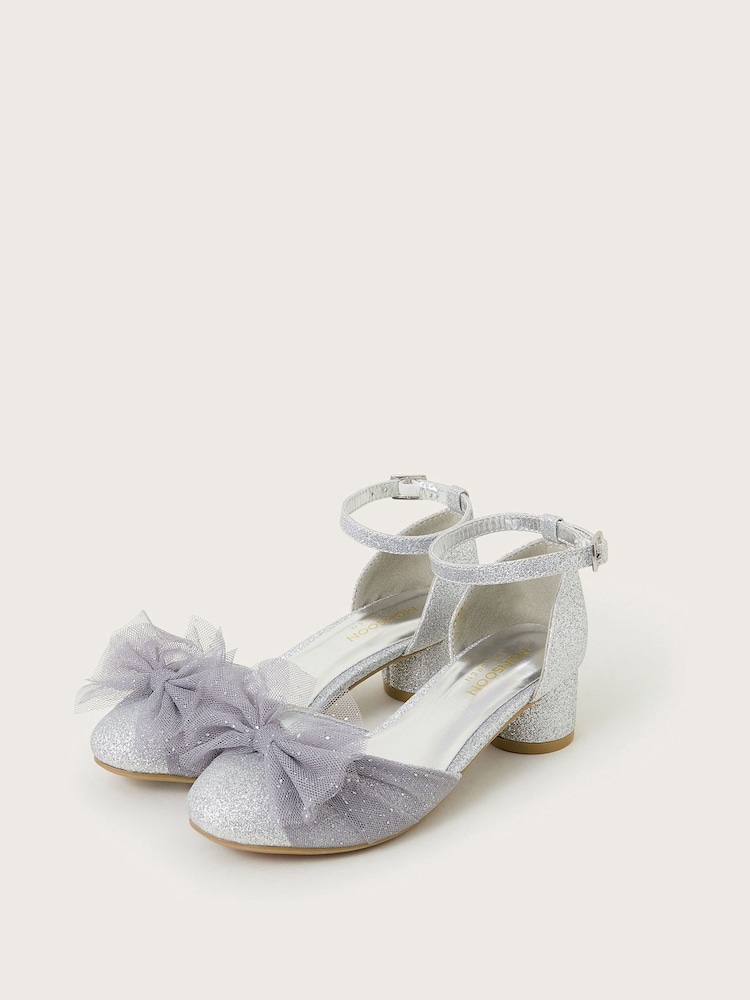 Monsoon Silver Net Bow Two-Part Heels - Image 1 of 2 Monsoon Silver Net Bow Two-Part Heels - Image 1 of 2
