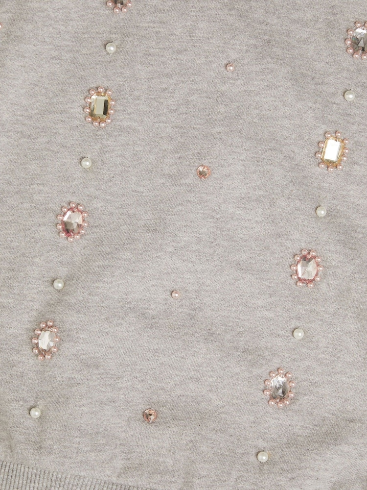 Monsoon Grey 100% Cotton Beaded Tulle Trim Sweatshirt - Image 3 of 3