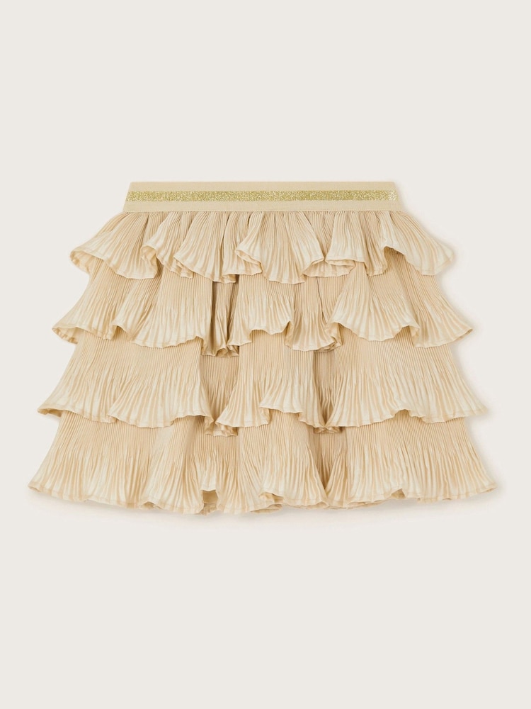 Monsoon Gold Pleated Ruffle Satin Skirt - Image 2 of 3