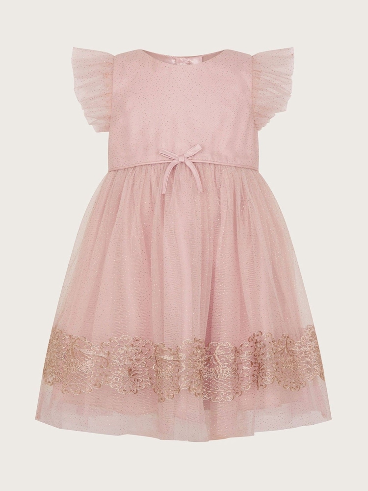 Monsoon Pink Baby Ayra Sparkle Lace Dress - Image 1 of 2