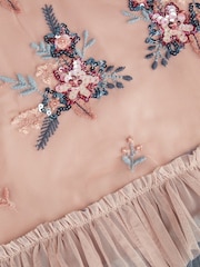 Monsoon Pink Floral Print Embellished Tulle Trapeze Dress - Image 3 of 3