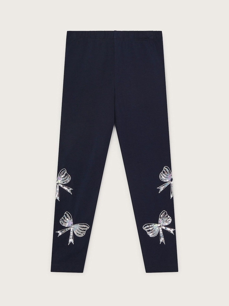 Monsoon Blue Sequin Bow Leggings - Image 2 of 3