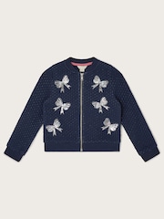 Monsoon Blue Embellished Sequin Bow Bomber Jacket - Image 2 of 3